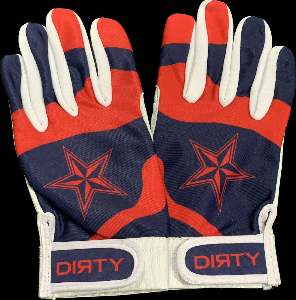 DIRTY SPORTS, BATTING GLOVES - RED, WHITE AND BLUE
