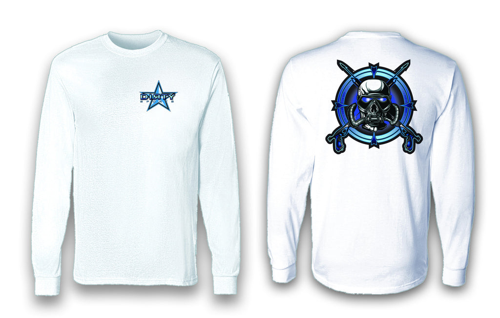 Diving Mask Blue Skull - Long Sleeve Polyester Fishing Shirt