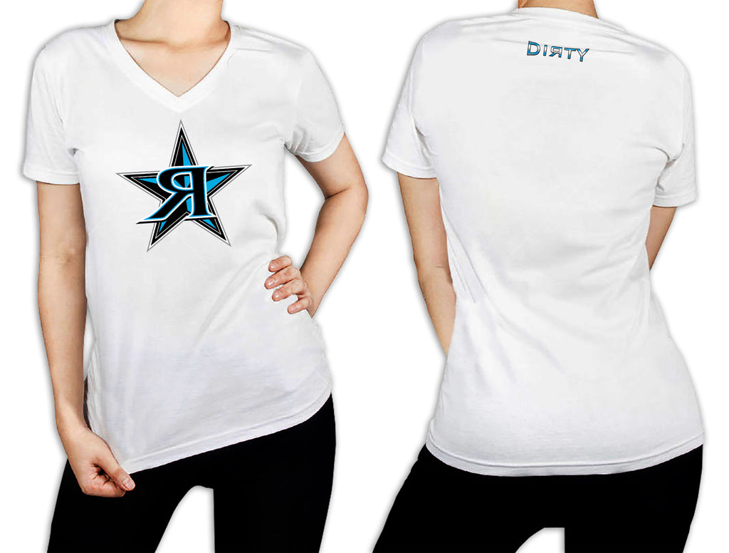 Women's White T-Shirt - R-Star Logo BLUE