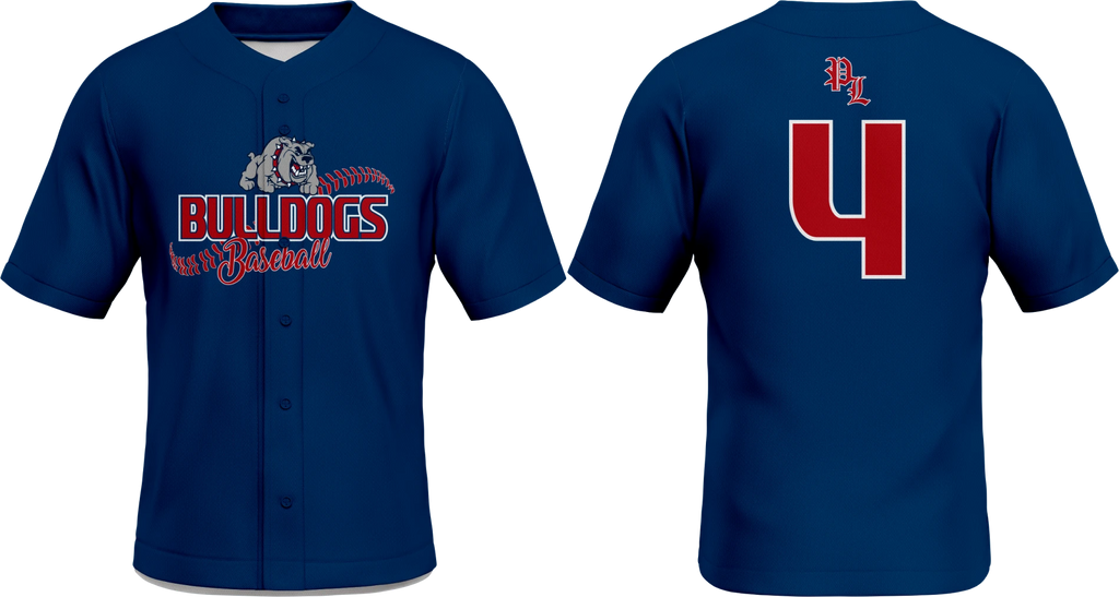 Bulldogs Navy Blue Full Button Baseball Jersey