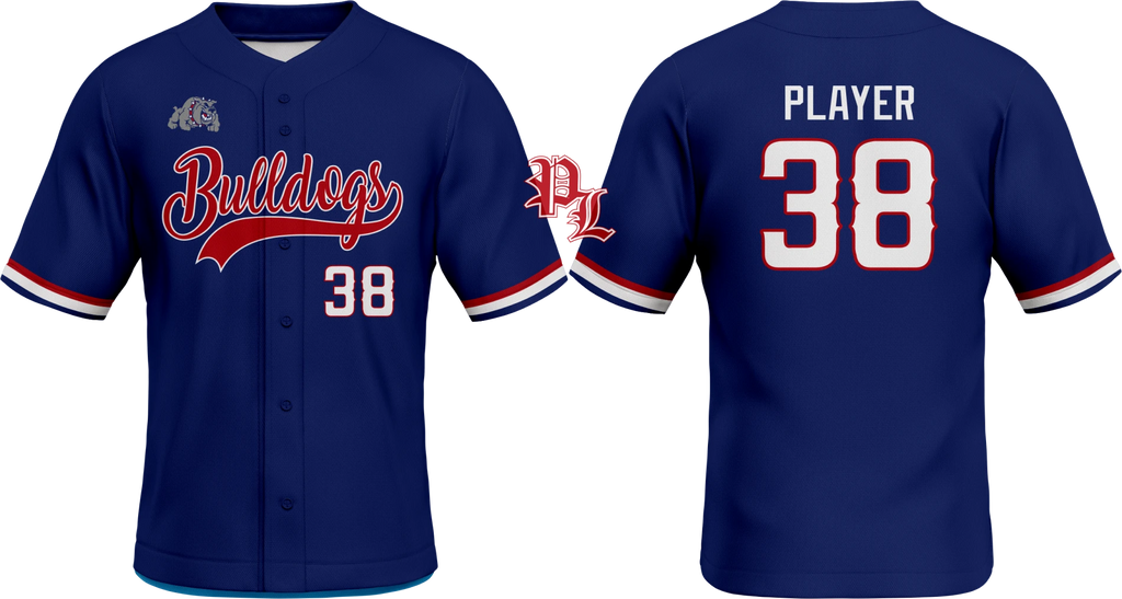 Bulldogs Navy Blue Red Baseball Jersey
