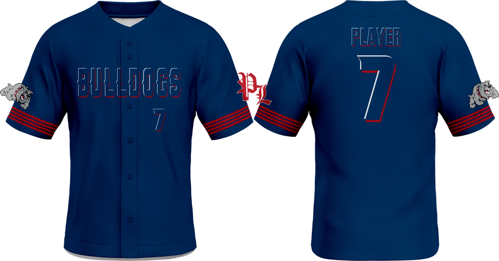 Bulldogs Navy Blue Red Sleeves Line Baseball Jersey