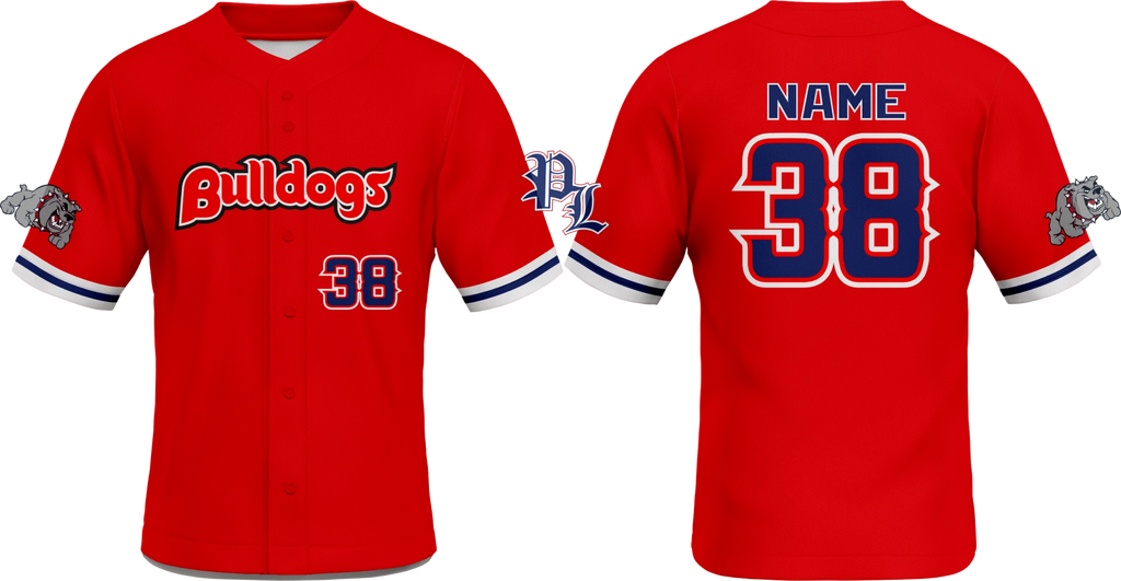 Bulldogs Red Full Button Baseball Jersey