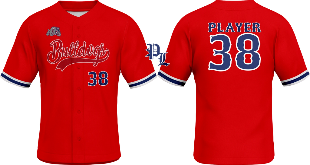 Bulldogs Red Sleeves Line Full Button Baseball Jersey