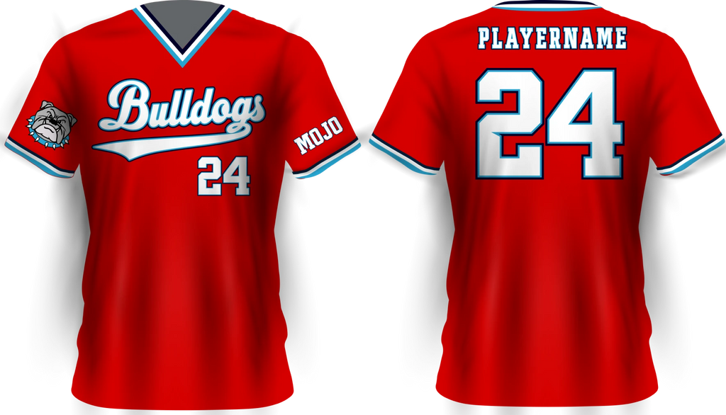 Bulldogs Red V-Neck Baseball Jersey