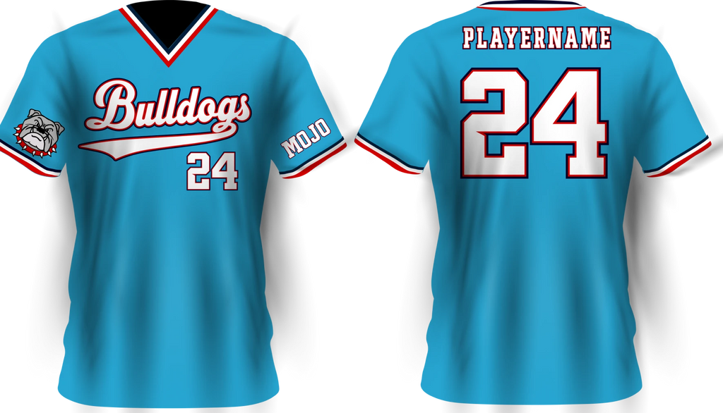 Bulldogs Sky Blue V-Neck Baseball Jersey