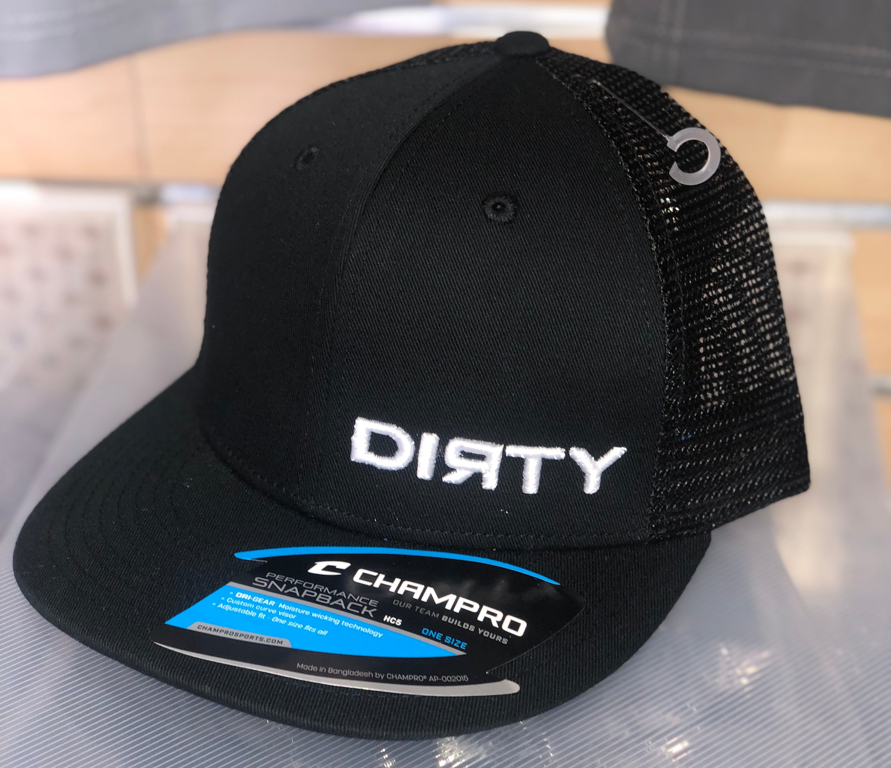 SNAP BACK HAT - BLACK- SMALL WHITE DIRTY LOGO - Dirty Sports Wear | Snapback Caps