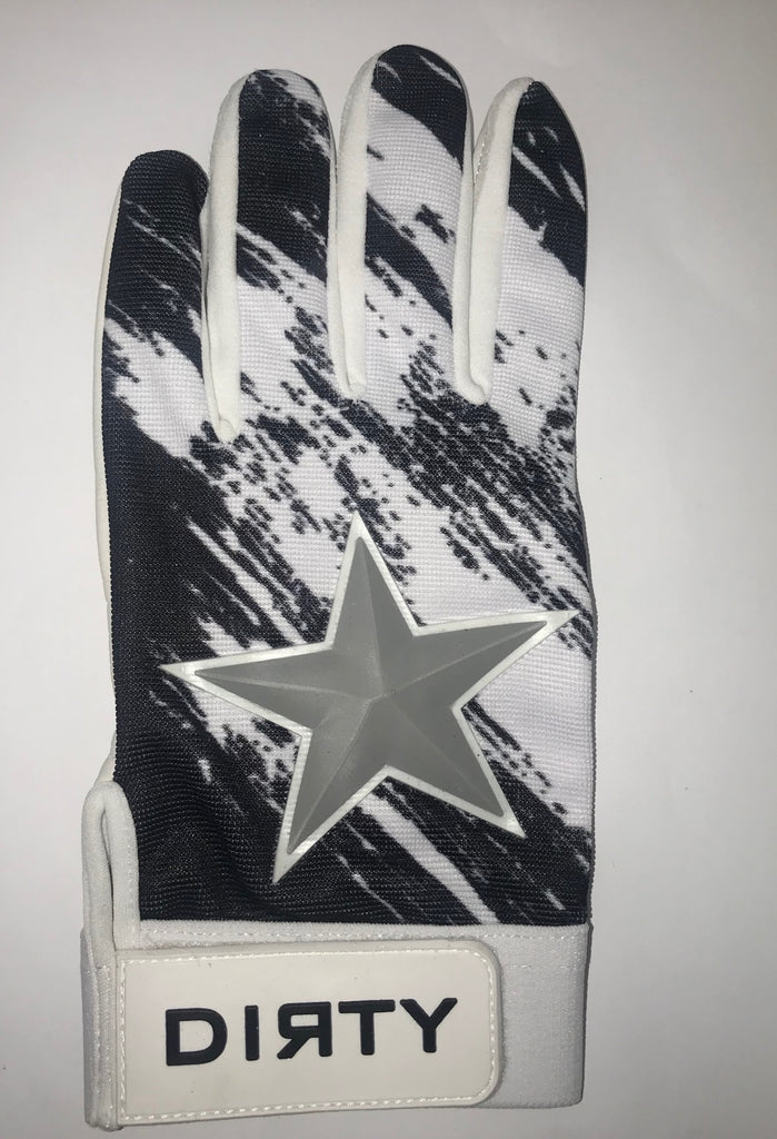 Dirty Sports, Batting Gloves - Gray Star, Black and White