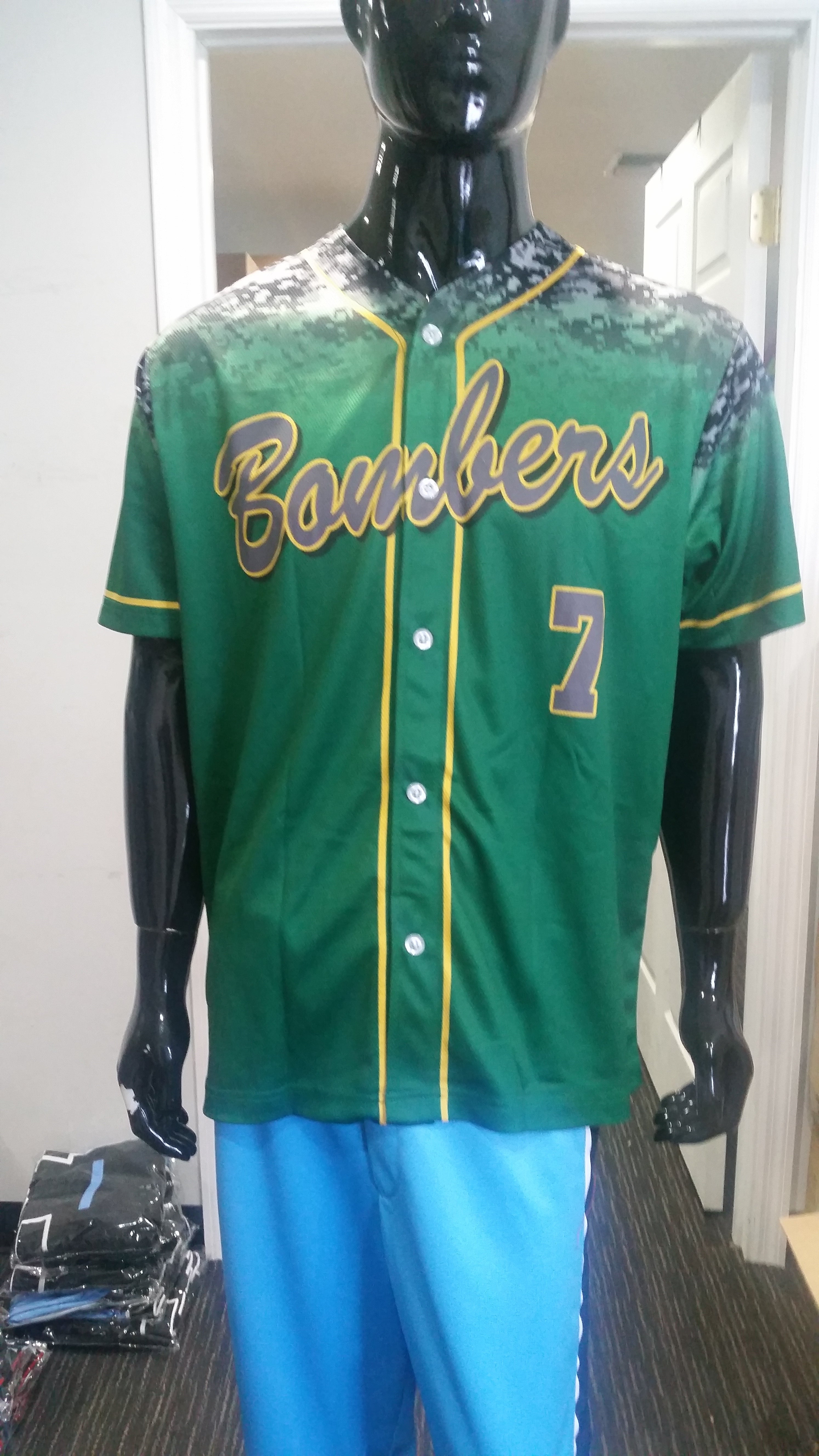 Bombers; Green, Digital Camo; Button-Up - Custom Full-Dye Jersey - Dirty  Sports Wear