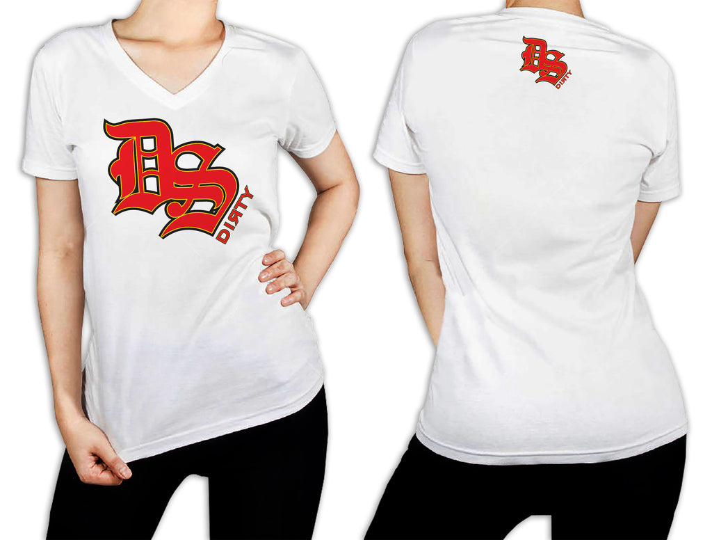 Women's White T-Shirt - DS Olde English Logo RED