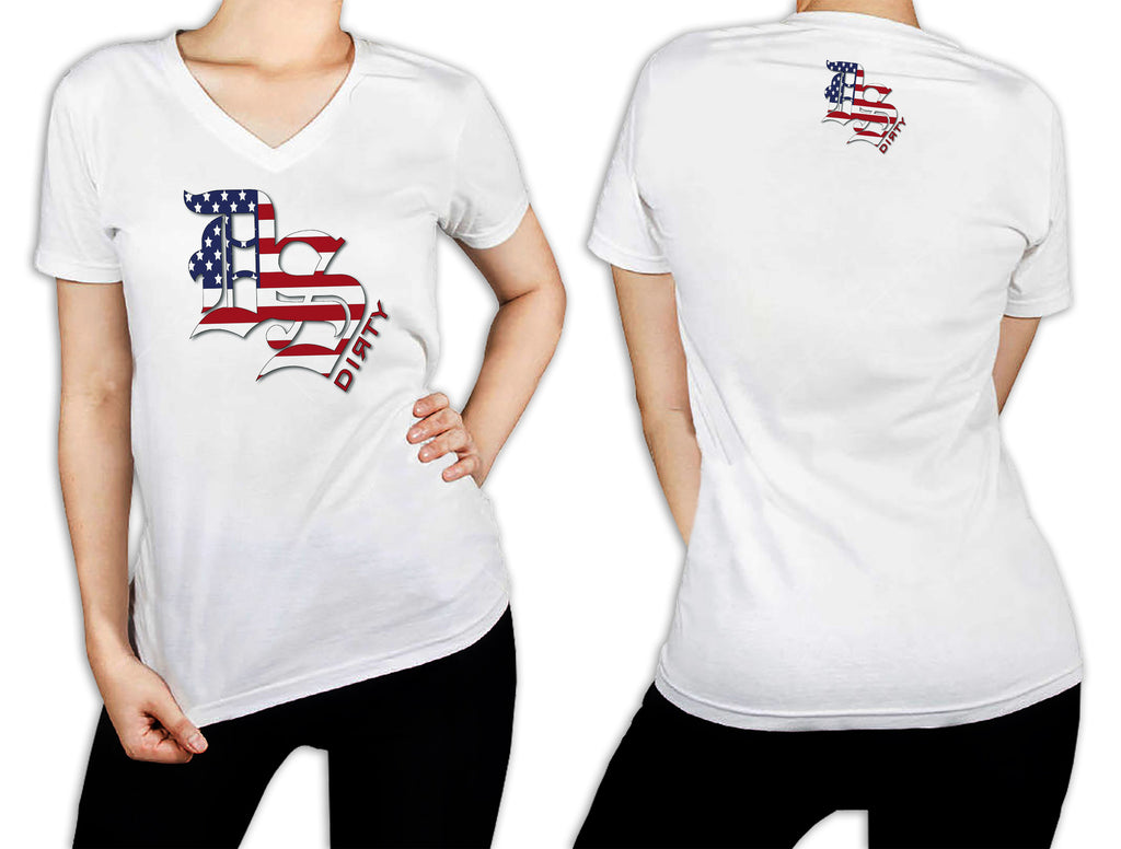 Women's White T-Shirt - DS Olde English Logo STARS & STRIPES
