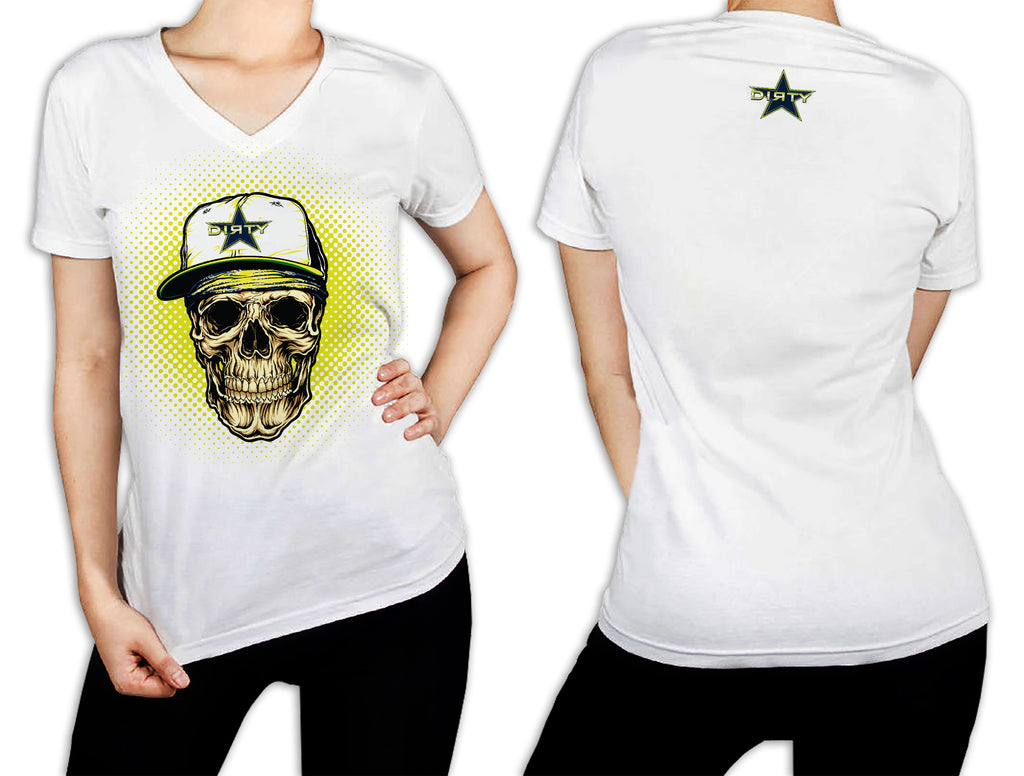 Women's White T-Shirt w/Dirty DJ Skull