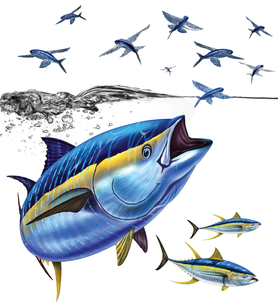 Tuna with Flying Fish - Long Sleeve Polyester Fishing Shirt