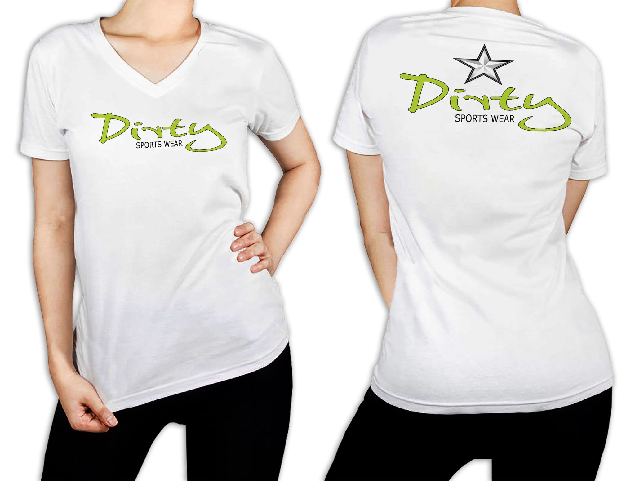 Women's White T-Shirt - Dirty in Lime - Dirty Sports Wear