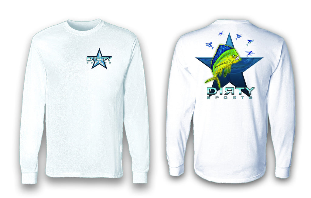 Mean Mahi with Flyers SPOT - Long Sleeve Polyester Fishing Shirt