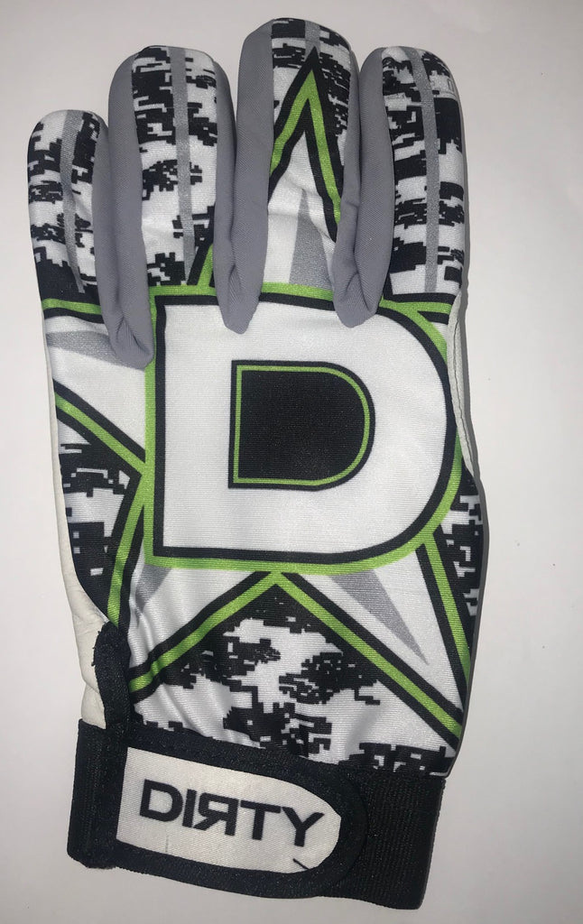Dirty Sports, Batting Gloves - Digital Camo, D-Star, Neon Green