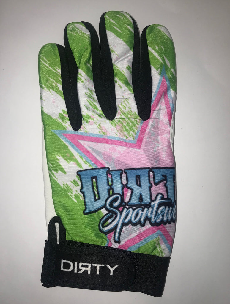 Dirty Sports, Batting Gloves - Green Grunge, Purple Logo