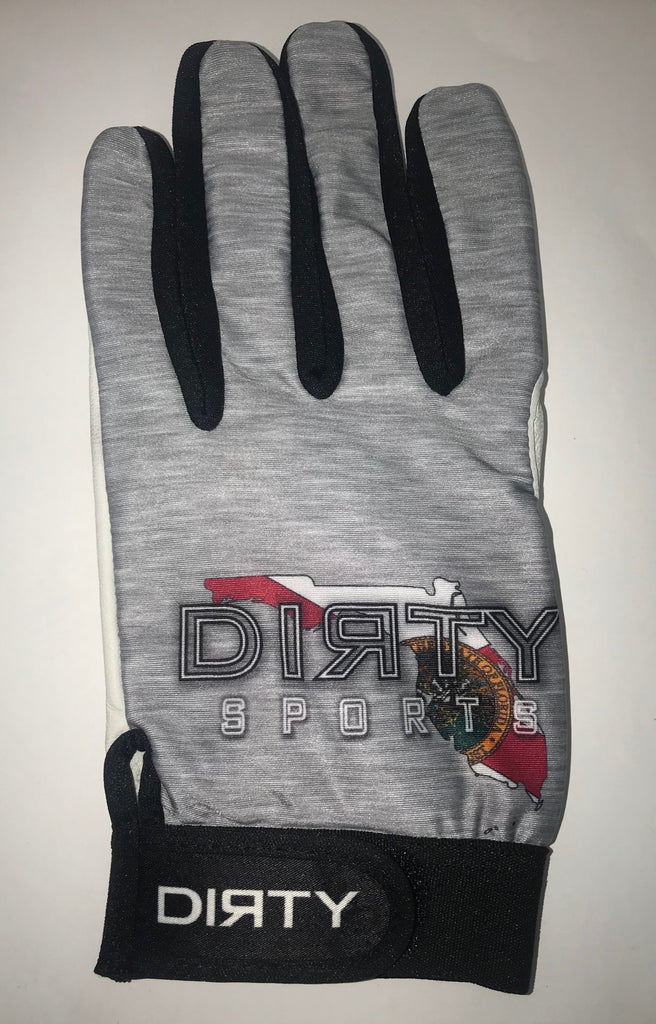 Dirty Sports, Batting Gloves - Heather Grey, Dirty Florida logo