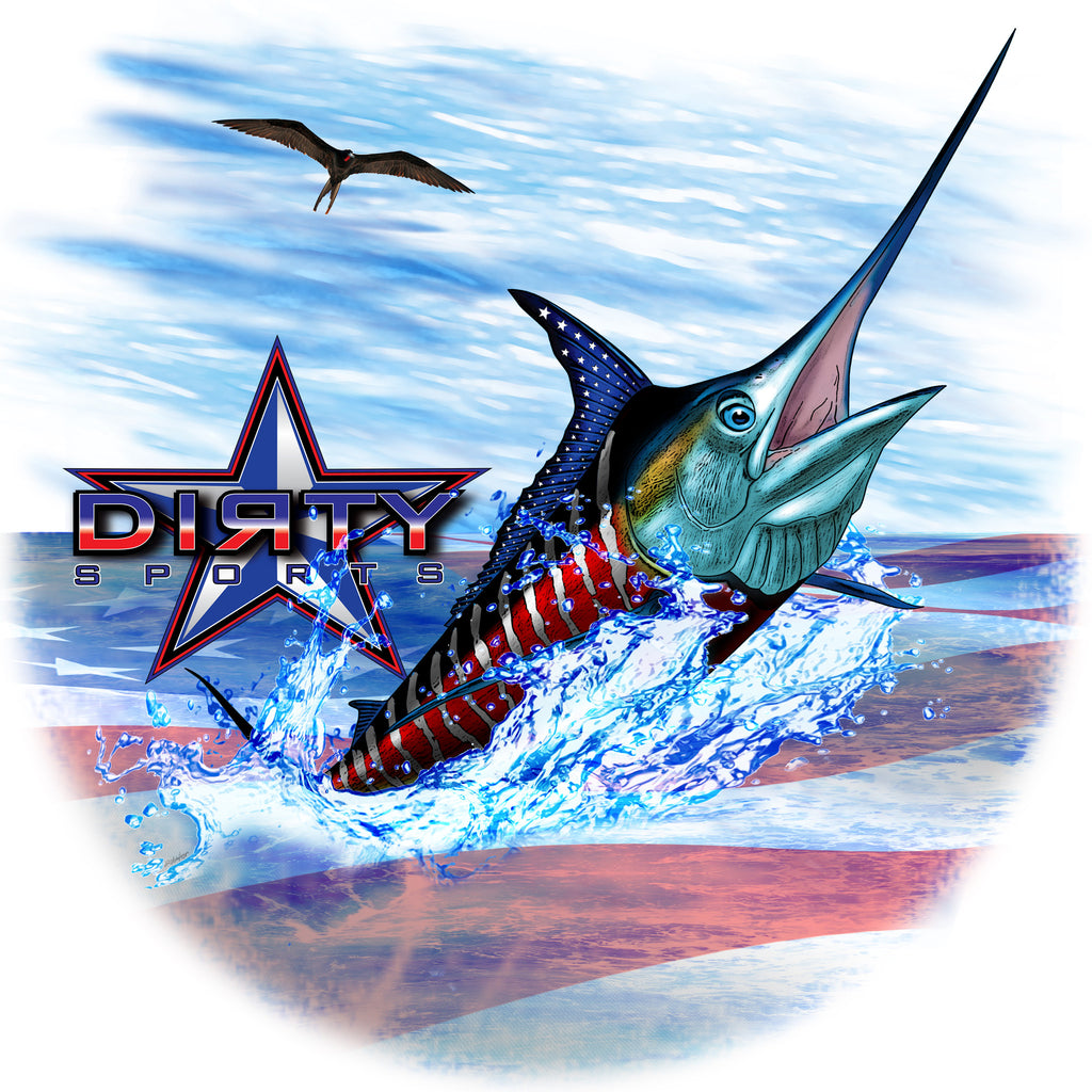 Patriotic Marlin - Short Sleeve Polyester Shirt