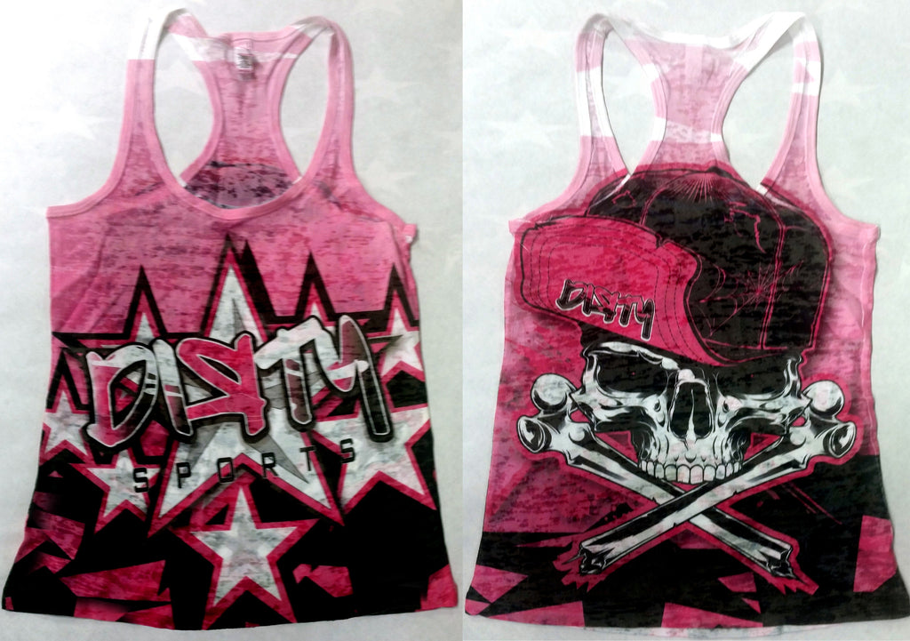 Women's Pink TANK w/DIRTY Star Logos on Front, Skull in Flip Hat on Back