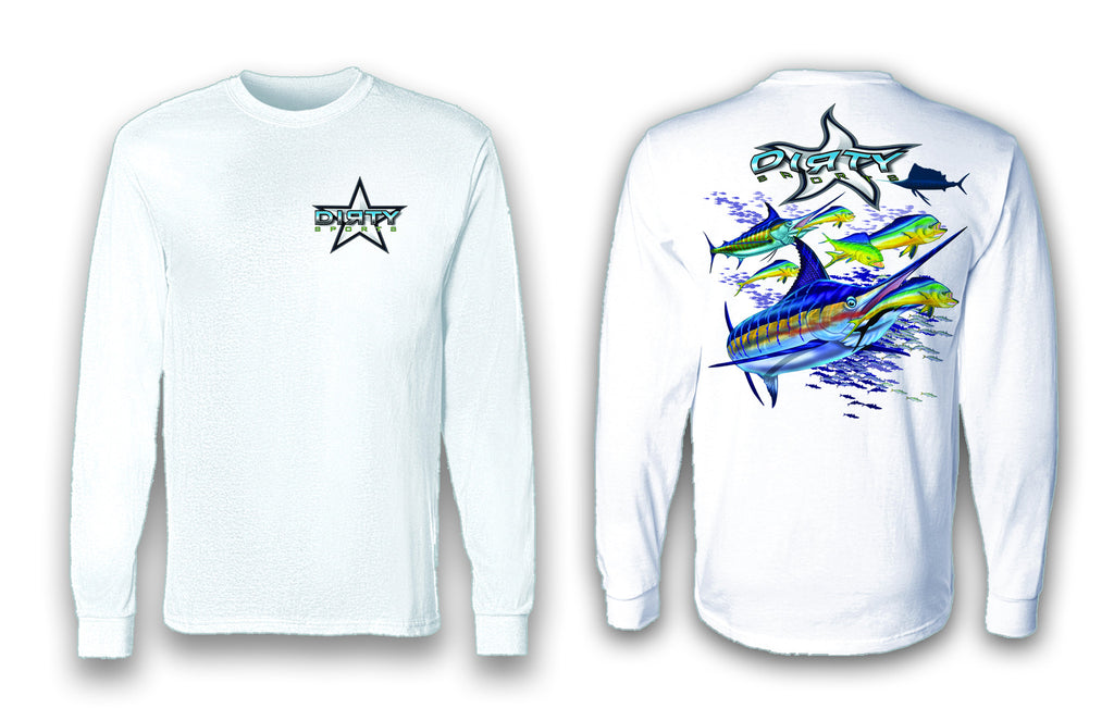 Sailfish with Dolphin - Long Sleeve Polyester Fishing Shirt