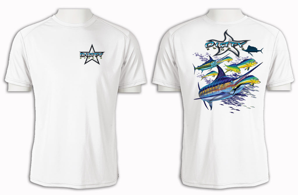 Sailfish with Dolphin - Short Sleeve Polyester Shirt