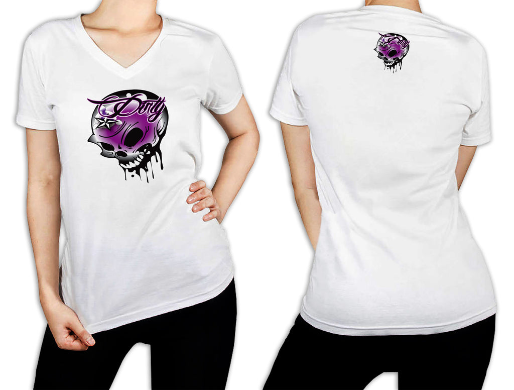Women's White T-Shirt - Skull Purple 2