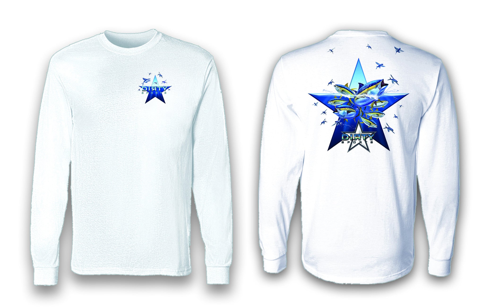 Tuna & Flying Fish - Long Sleeve Polyester Fishing Shirt - Dirty Sports Wear