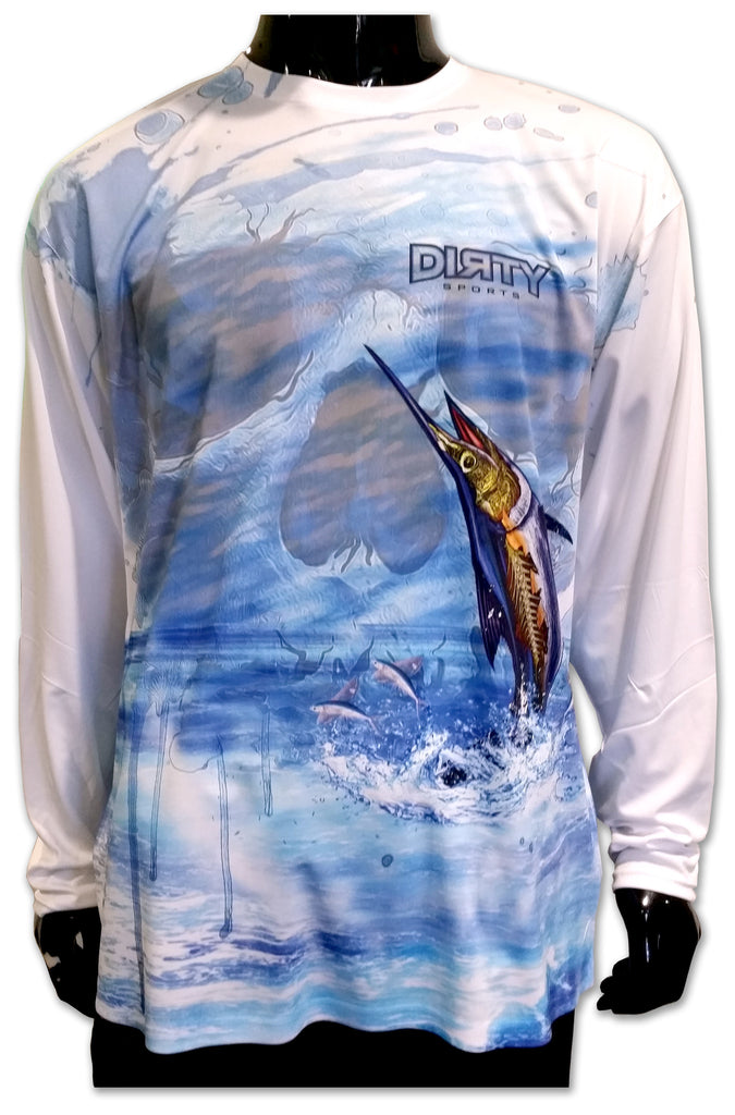 Undead Marlin with Skull FULL - Long Sleeve Polyester Shirt