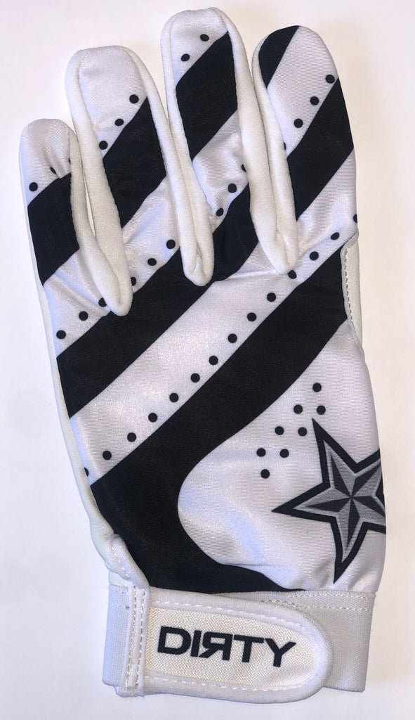DIRTY SPORTS, BATTING GLOVES - DIRTY STAR BLACK AND WHITE
